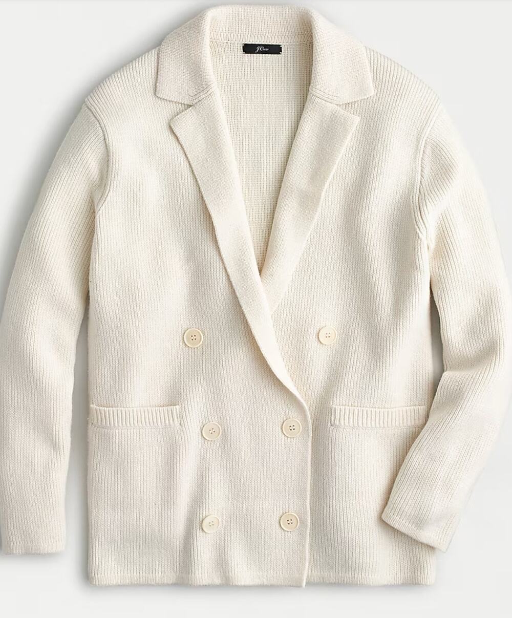 J Crew Double Breasted Sweater Blazer S White Cardi Oversized AF390 J.Crew Wool
